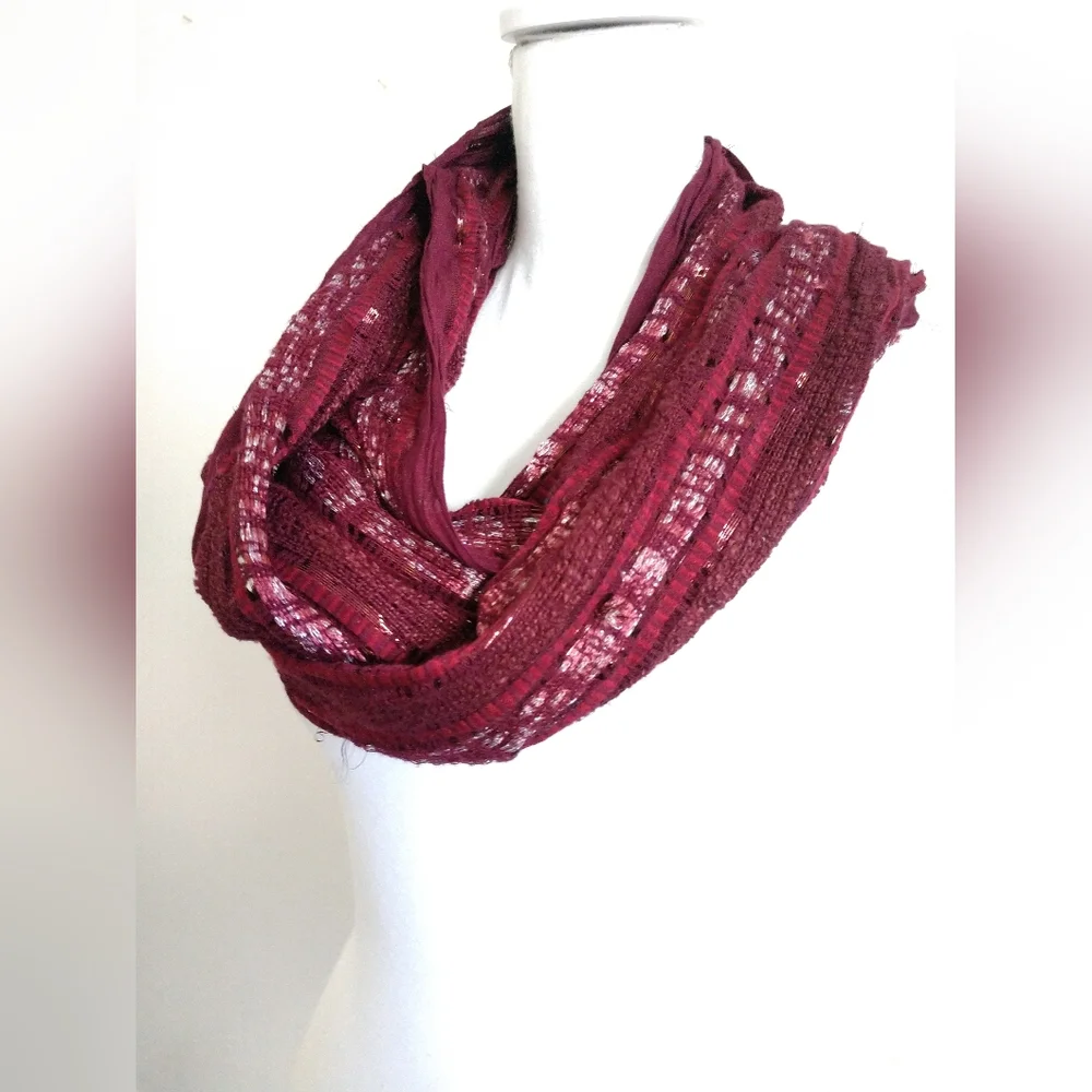 Fashion Scarf Infinity Circle Red Purple Burgundy Silver Metallic